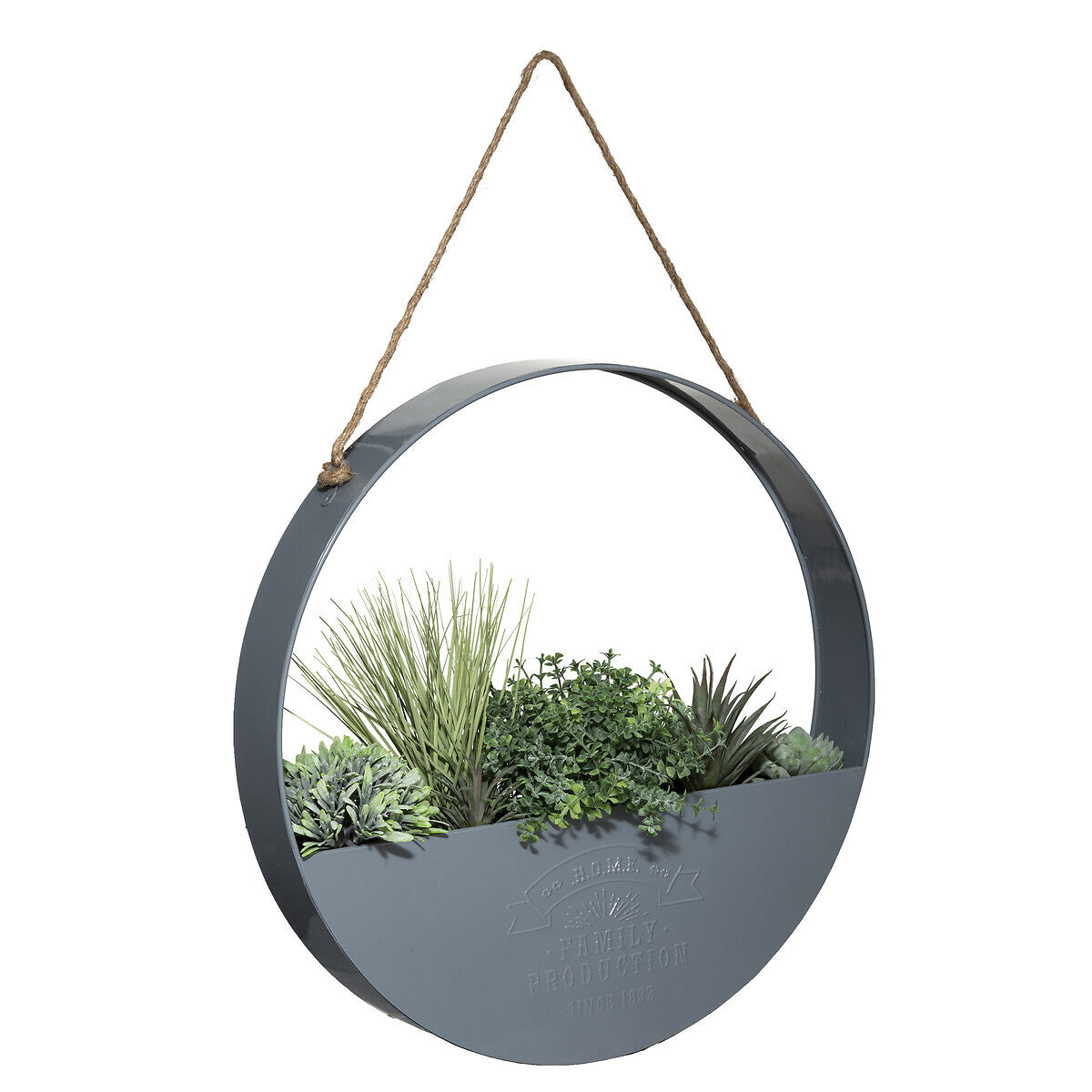 SUSPENSION DE 4 PLANTES ARTIFICIELLES POT METAL D 44 CM