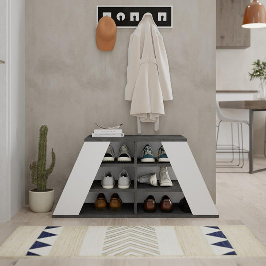 PYRAMID SHOE BENCH RETRO GRY WHITE