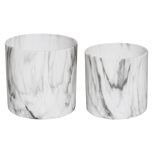 SET DE 2 POTS CERAMIQUE/MARBRE NOIR BLANC D.12/D.15 CM